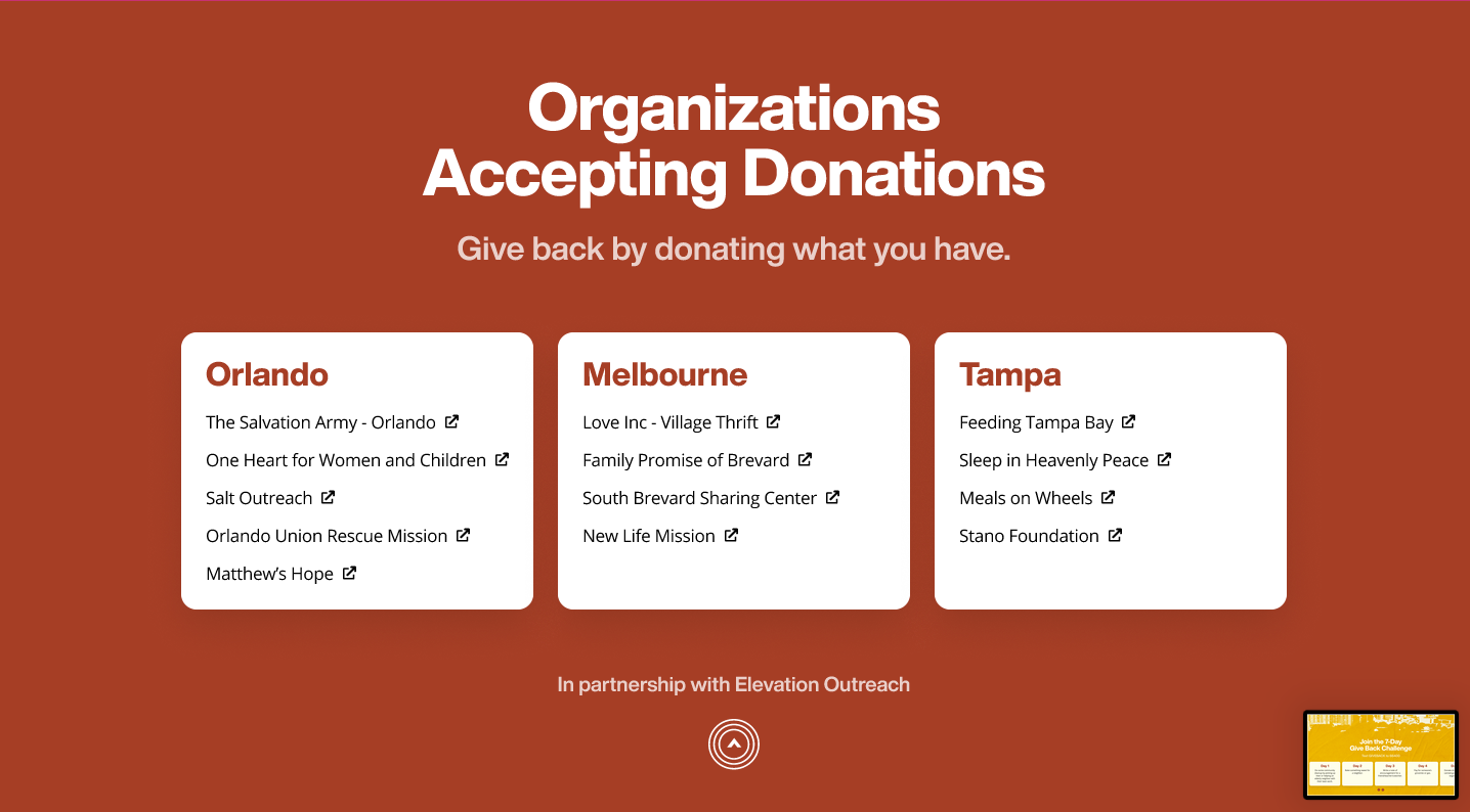 Elevation Church Marketing Page for Central Florida built by Winnie Verzosa
