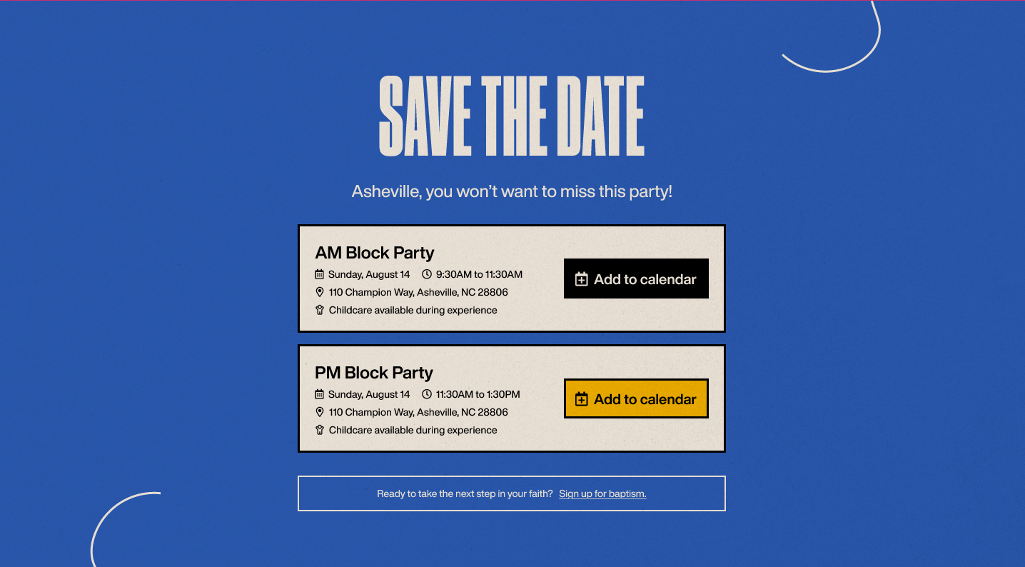 Elevation Church Block Party Event Page built by Winnie Verzosa
